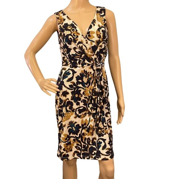 Muse Faux Wrap Front Twist Dress Womens Sz 4 Dress w/Stretch Knee Length Paisley - Picture 1 of 11